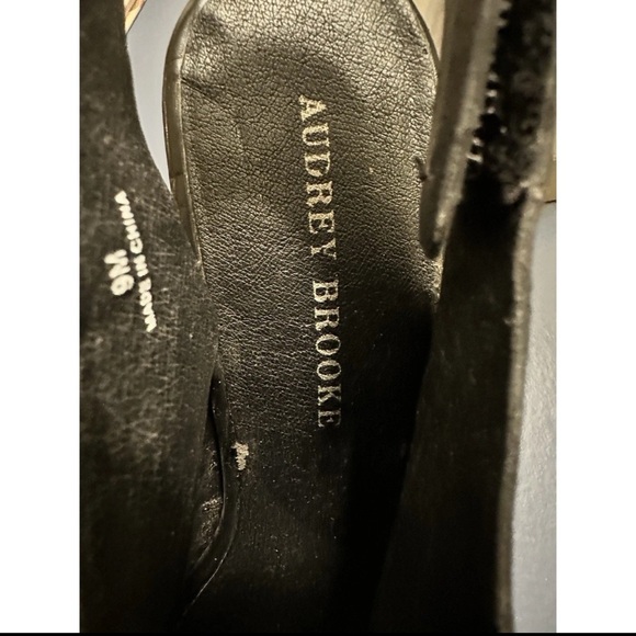 Audrey Brooke Black Leather Slingback Sandal Wood Heel Peep Toe Women's 9.0 - Picture 5 of 8